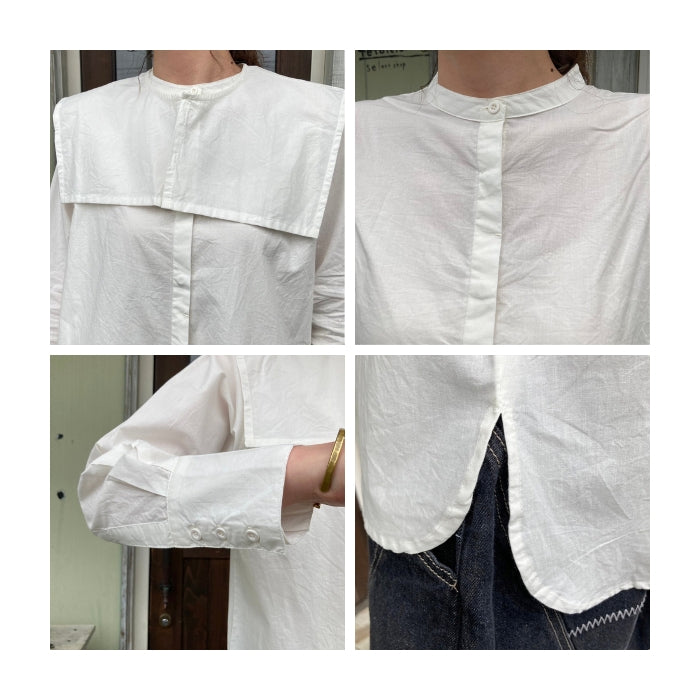 8064　付け襟付きバンドカラーブラウス