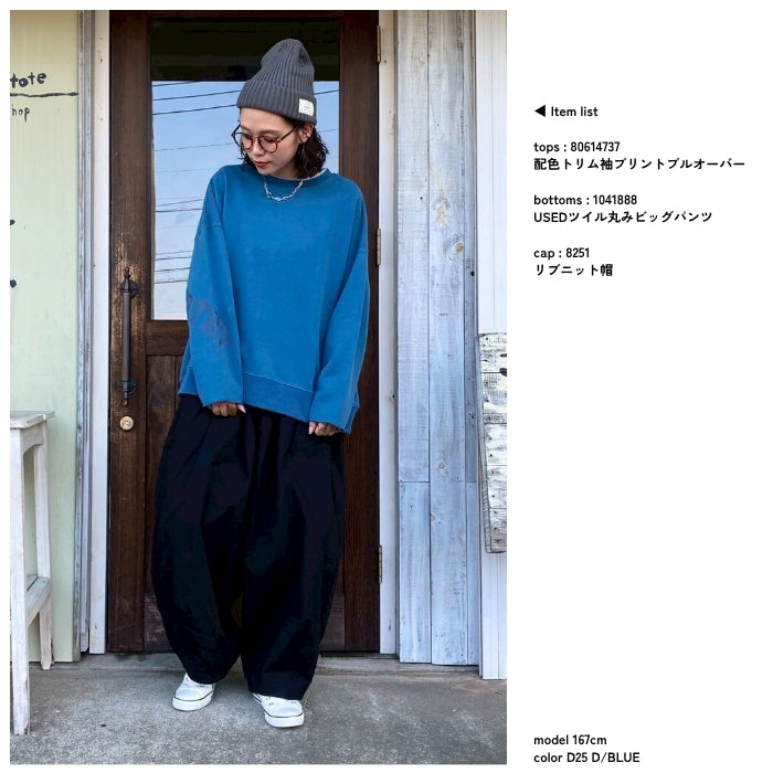 80614737　配色トリム袖プリントプルオーバー