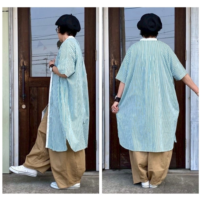 1270　ストライプ柄クレリックワンピース