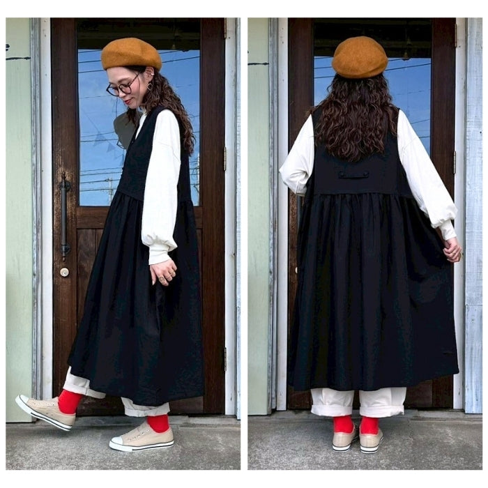 4101　綿麻ベスト風切替ワンピース